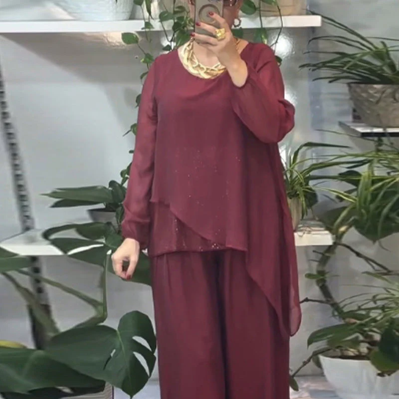 Women's 2-piece sequin blouse and wide-leg pants set - Image 11
