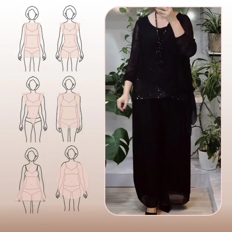 Women's 2-piece sequin blouse and wide-leg pants set - Image 2