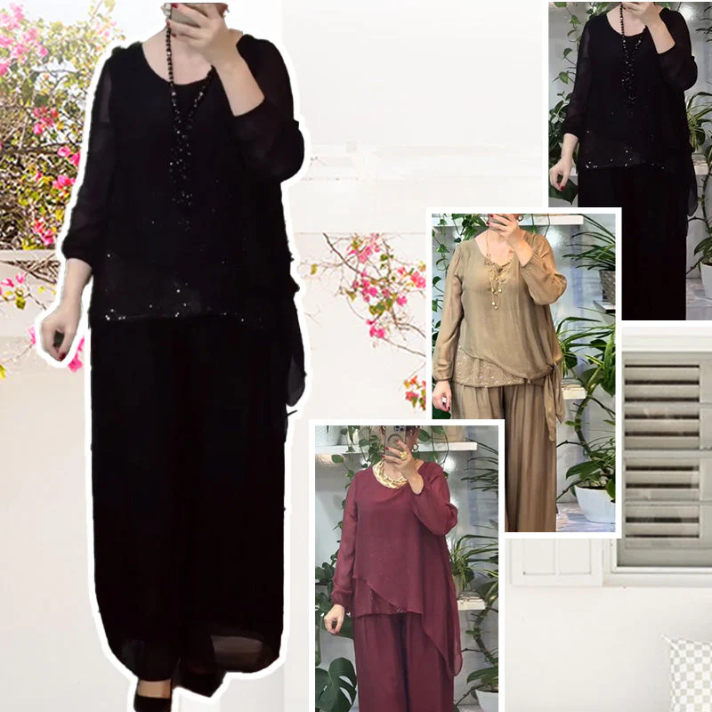 Women's 2-piece sequin blouse and wide-leg pants set - Image 3