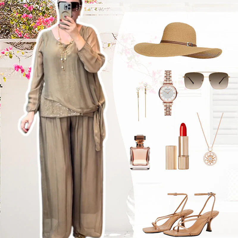 Women's 2-piece sequin blouse and wide-leg pants set - Image 6