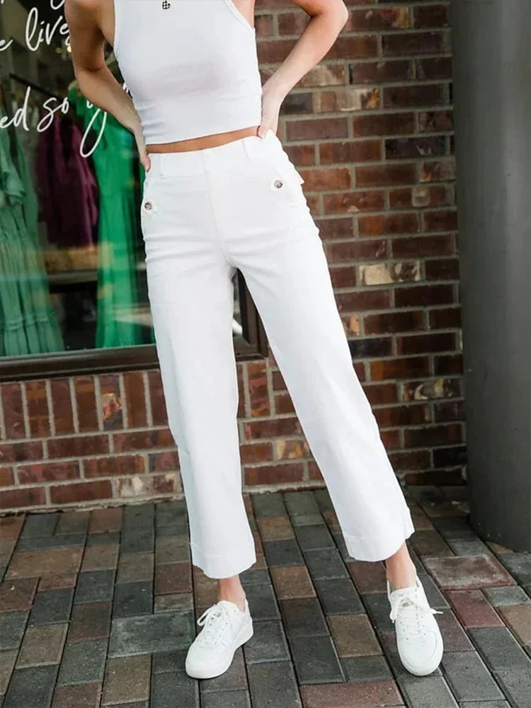 Women Stretch Tummy Control Twill Cropped Wide Leg Pant (BUY 2 FREE SHIPPING) - Image 4