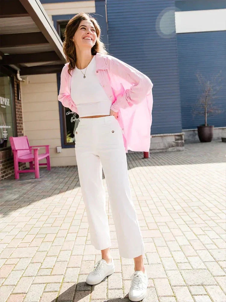 Women Stretch Tummy Control Twill Cropped Wide Leg Pant (BUY 2 FREE SHIPPING) - Image 5