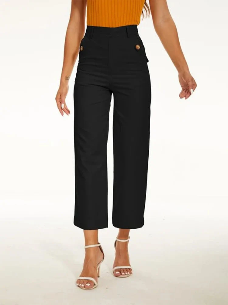 Women Stretch Tummy Control Twill Cropped Wide Leg Pant (BUY 2 FREE SHIPPING) - Image 9