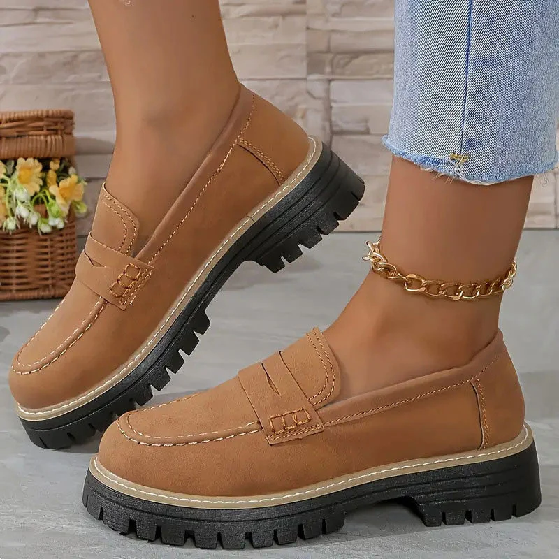 Women's Comfortable Chunky Slip On Platform Loafers - Image 15