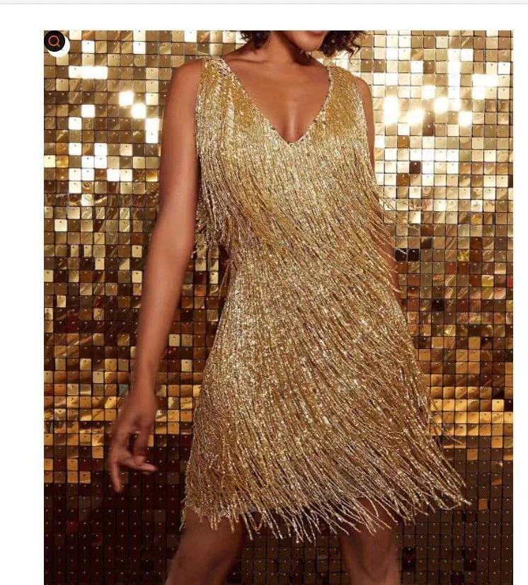 Women's Feather Fringe Sequin Spaghetti Strap Dress - Image 4