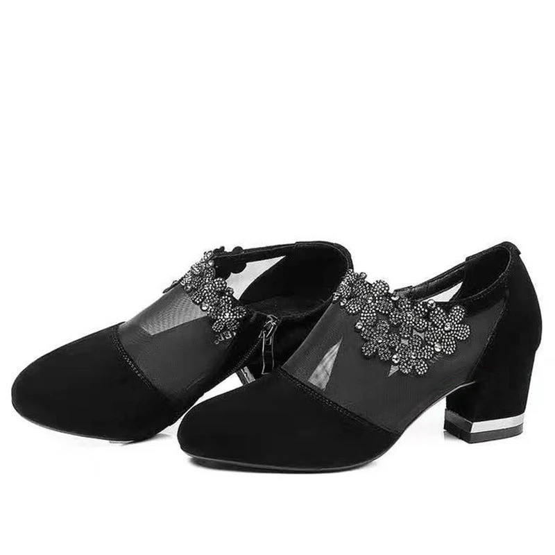 Women's Mesh Hollow-out Flower Low Heel Sandals - Image 6
