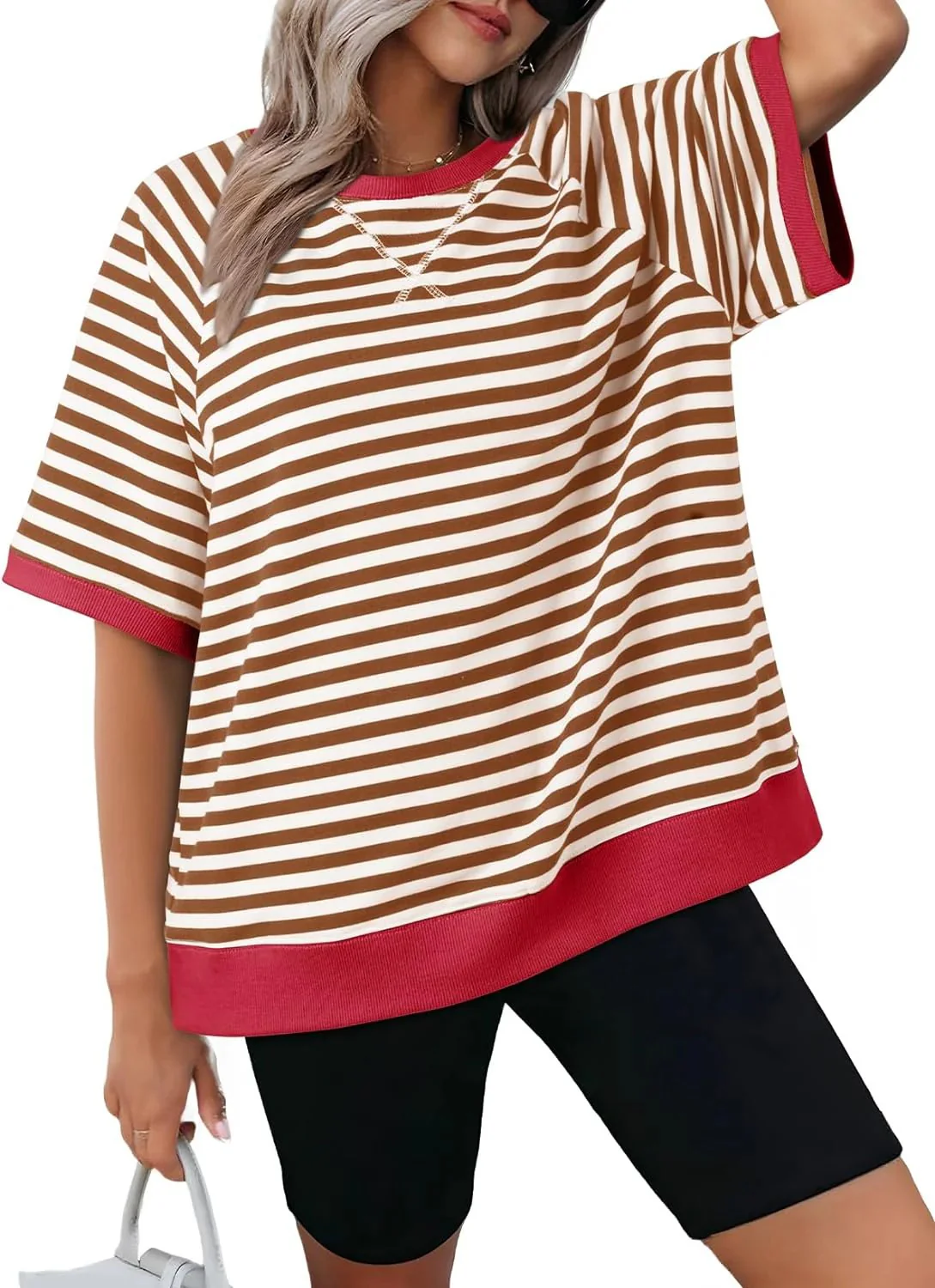 Women's Oversized Striped T Shirts - Image 6