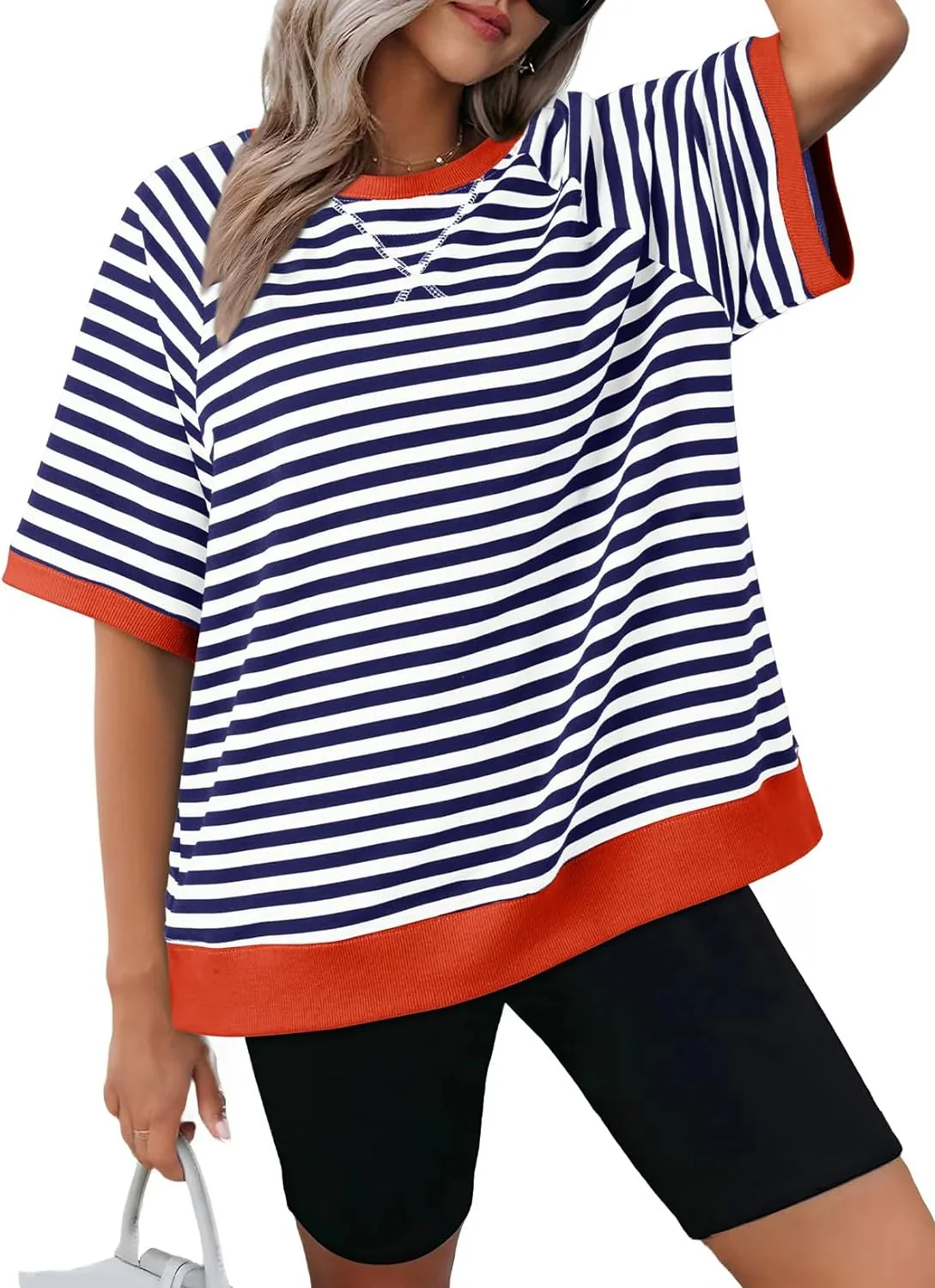Women's Oversized Striped T Shirts - Image 7