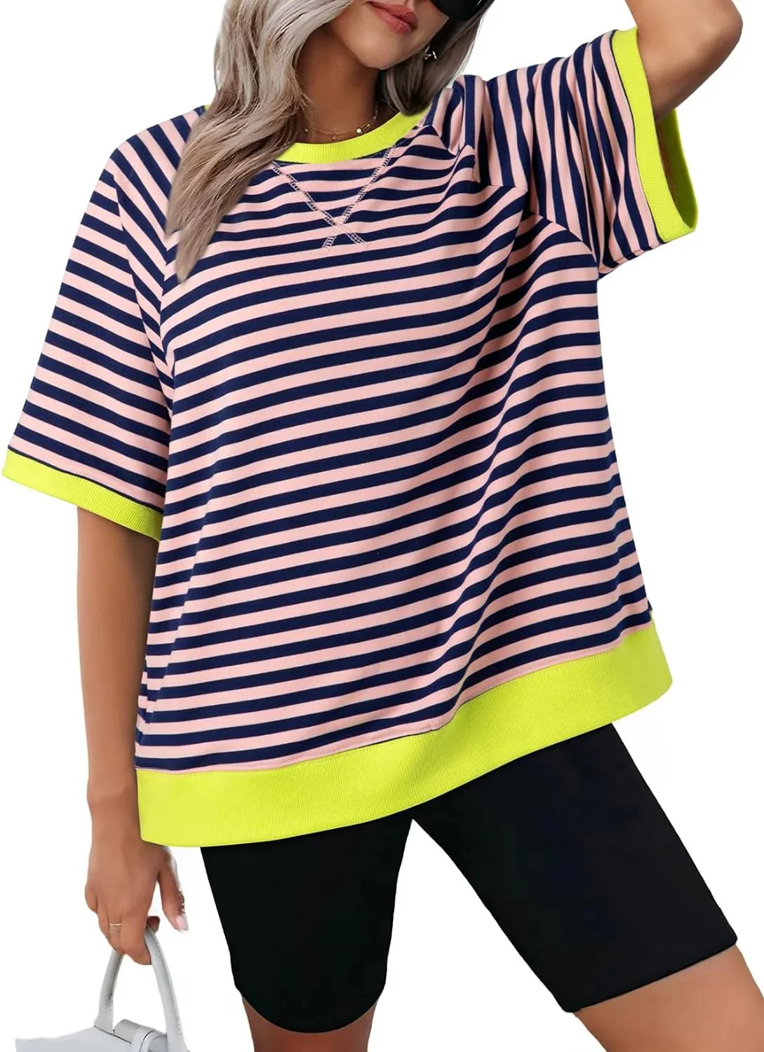Women's Oversized Striped T Shirts - Image 8