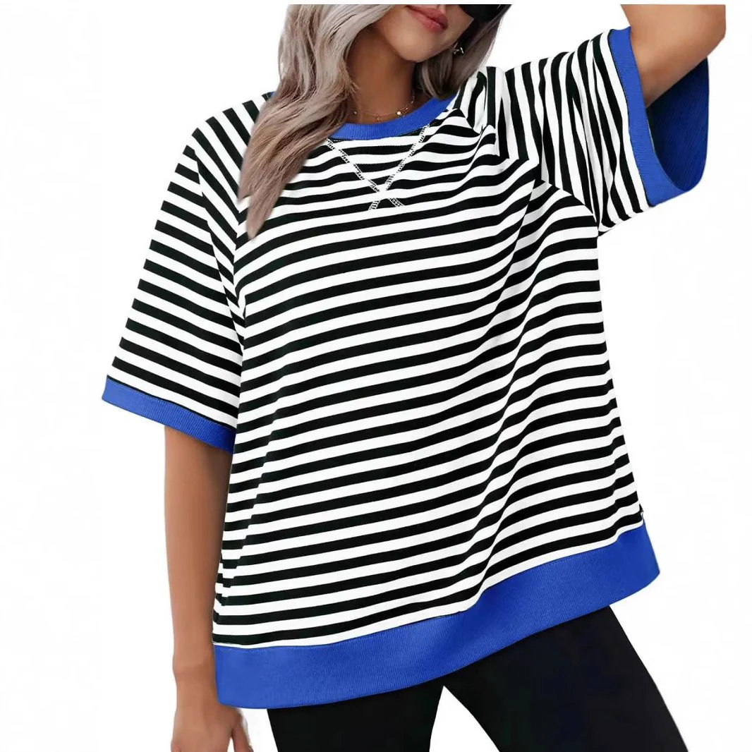 Women's Oversized Striped T Shirts - Image 9