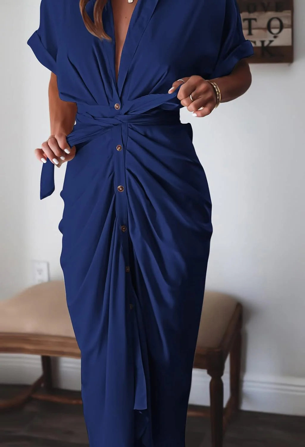 Women's Satin Button Shirt Dress - Image 10