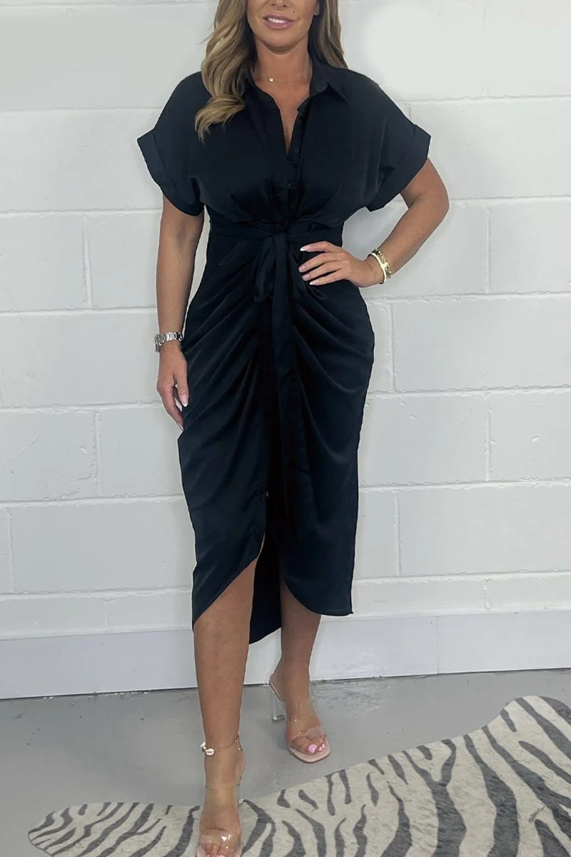 Women's Satin Button Shirt Dress - Image 3