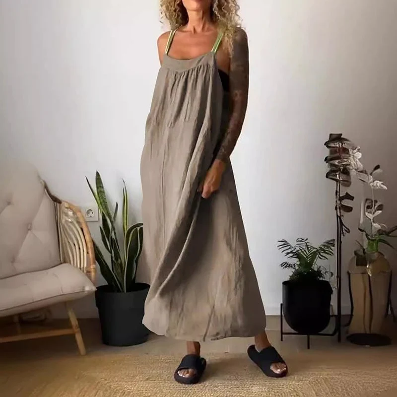 🔥Hot sale in summer💕Women's simple cotton and linen suspender dress - buy two for free shipping - Image 5