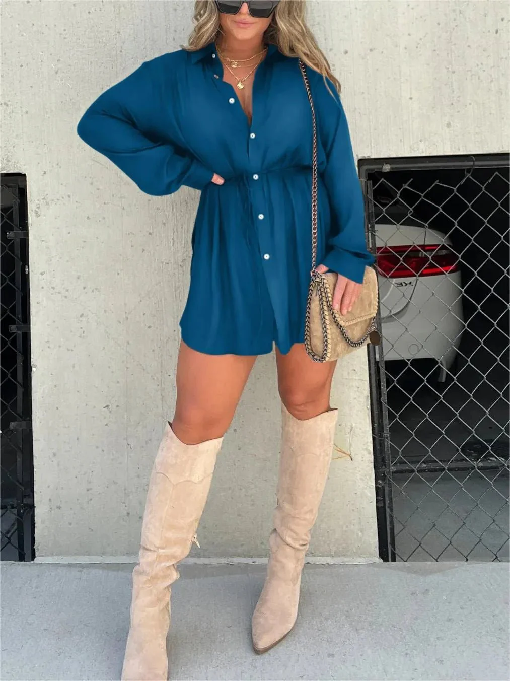 Women's Solid Color Long Sleeve Shirt Suit - Image 15