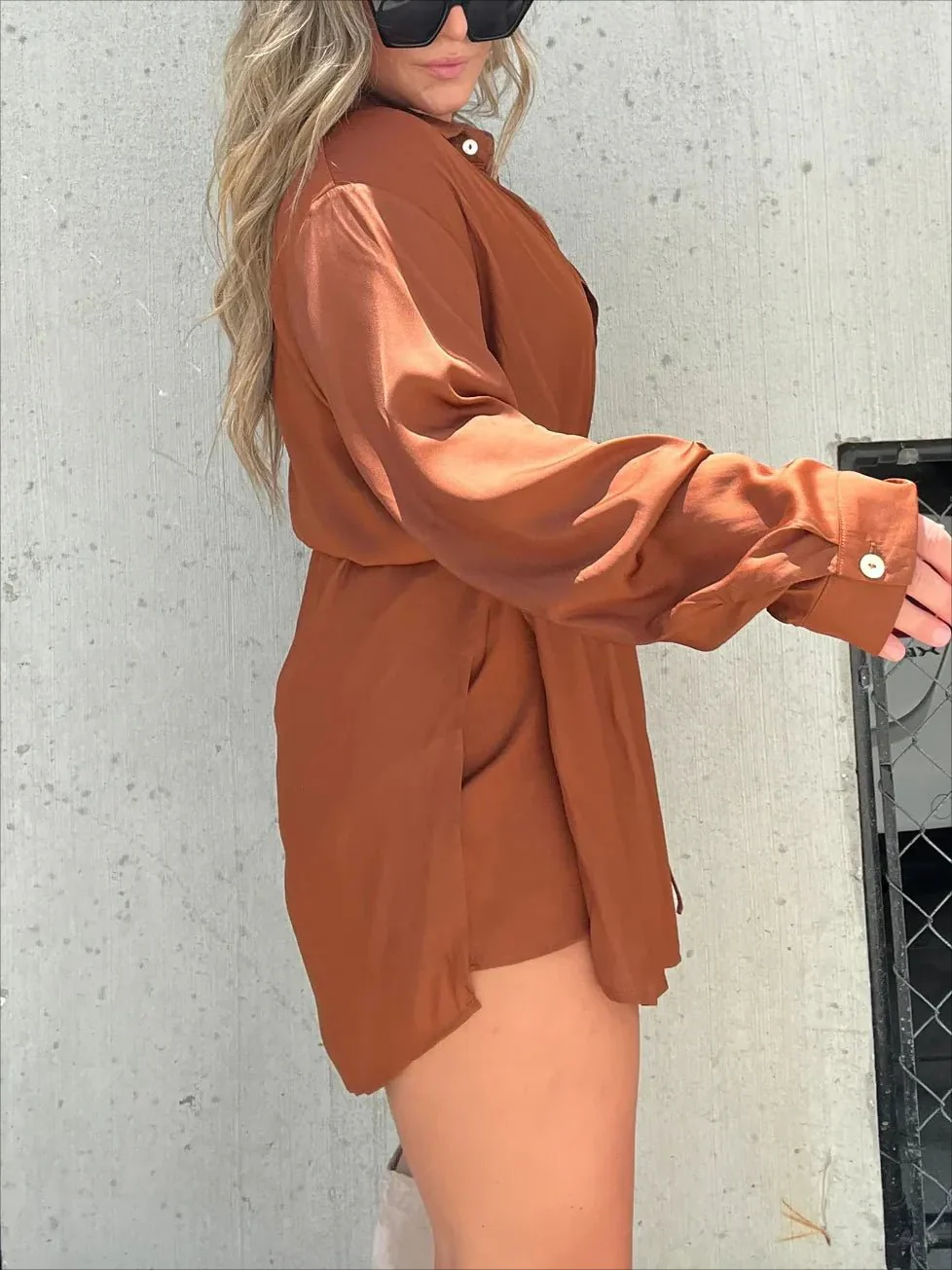 Women's Solid Color Long Sleeve Shirt Suit - Image 6