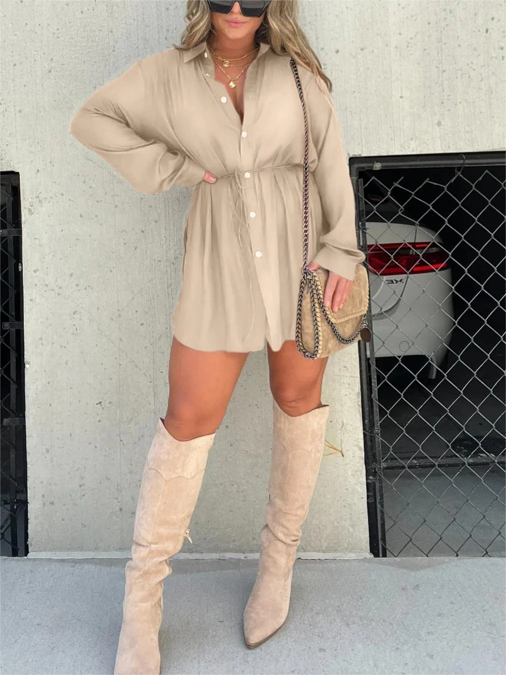 Women's Solid Color Long Sleeve Shirt Suit - Image 7