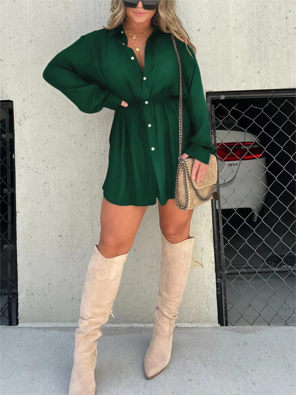 Women's Solid Color Long Sleeve Shirt Suit - Image 9