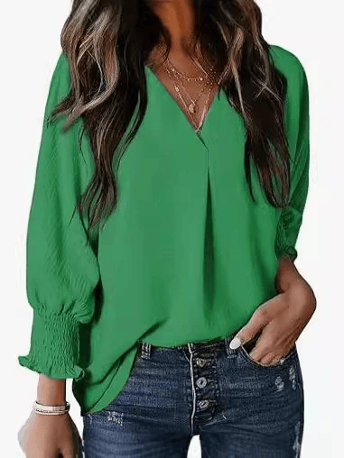 Womens Tunic Tops V Neck Casual Loose 3/4 Sleeve Shirts Dressy Blouses Tops Overiszed T Shirts - Image 17