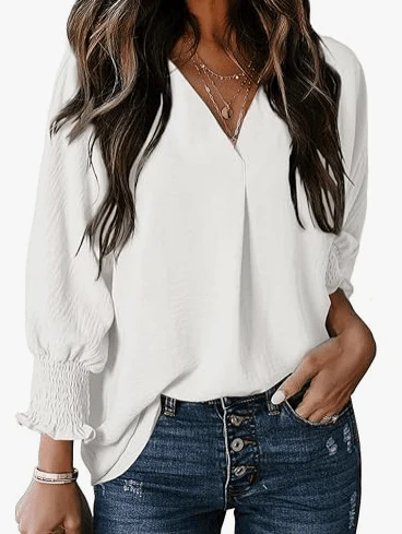 Womens Tunic Tops V Neck Casual Loose 3/4 Sleeve Shirts Dressy Blouses Tops Overiszed T Shirts - Image 18