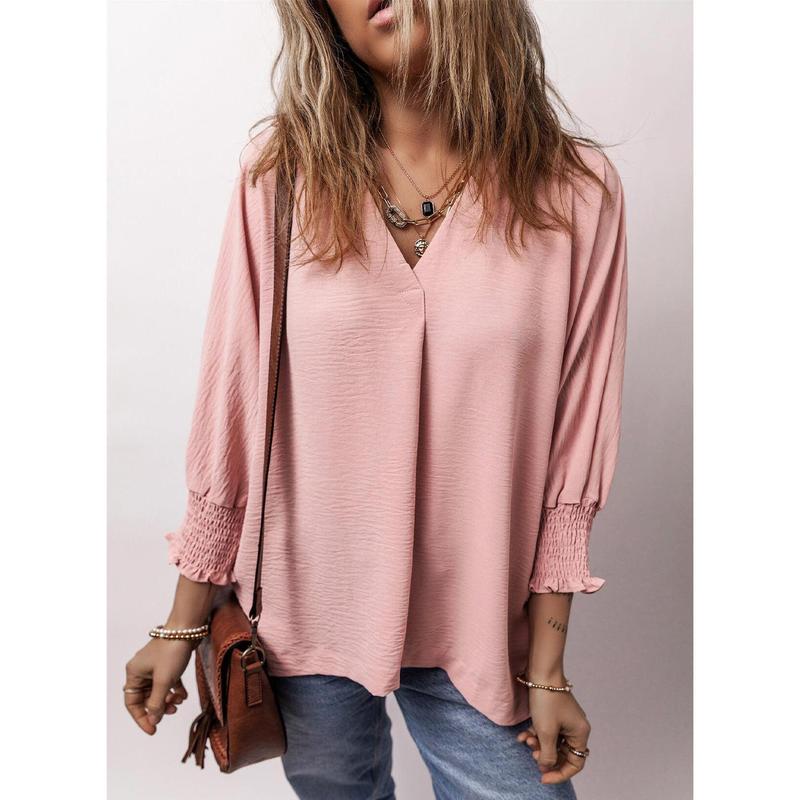 Womens Tunic Tops V Neck Casual Loose 3/4 Sleeve Shirts Dressy Blouses Tops Overiszed T Shirts - Image 3