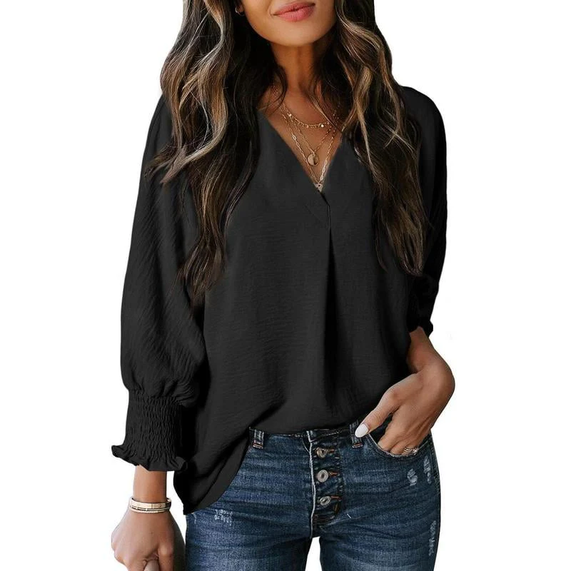 Womens Tunic Tops V Neck Casual Loose 3/4 Sleeve Shirts Dressy Blouses Tops Overiszed T Shirts - Image 6