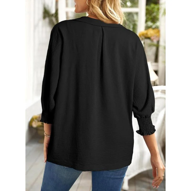 Womens Tunic Tops V Neck Casual Loose 3/4 Sleeve Shirts Dressy Blouses Tops Overiszed T Shirts - Image 8