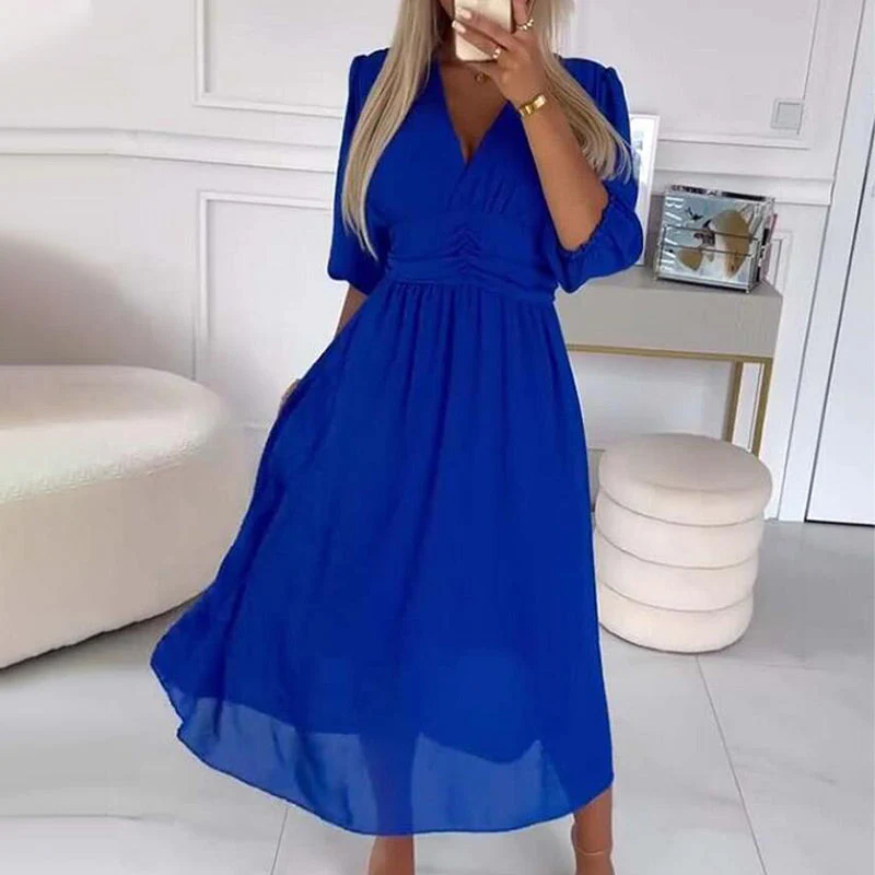 Women's V-neck Lightweight Chiffon Dresses - Image 4