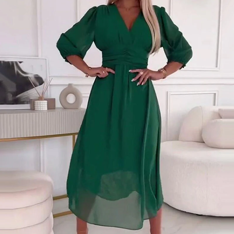 Women's V-neck Lightweight Chiffon Dresses - Image 5
