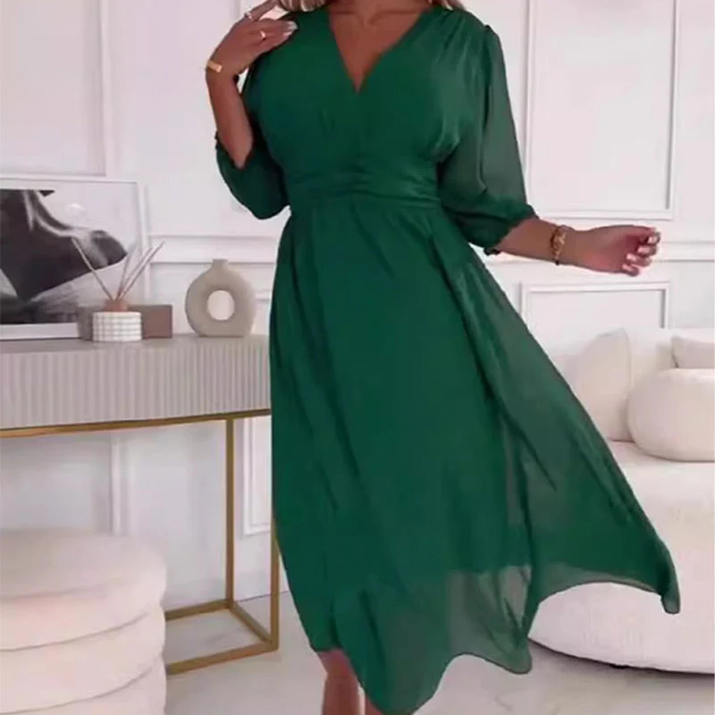 Women's V-neck Lightweight Chiffon Dresses - Image 6