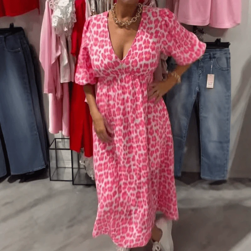 🌞Patterned V-neck dress with halterneck back - Image 3