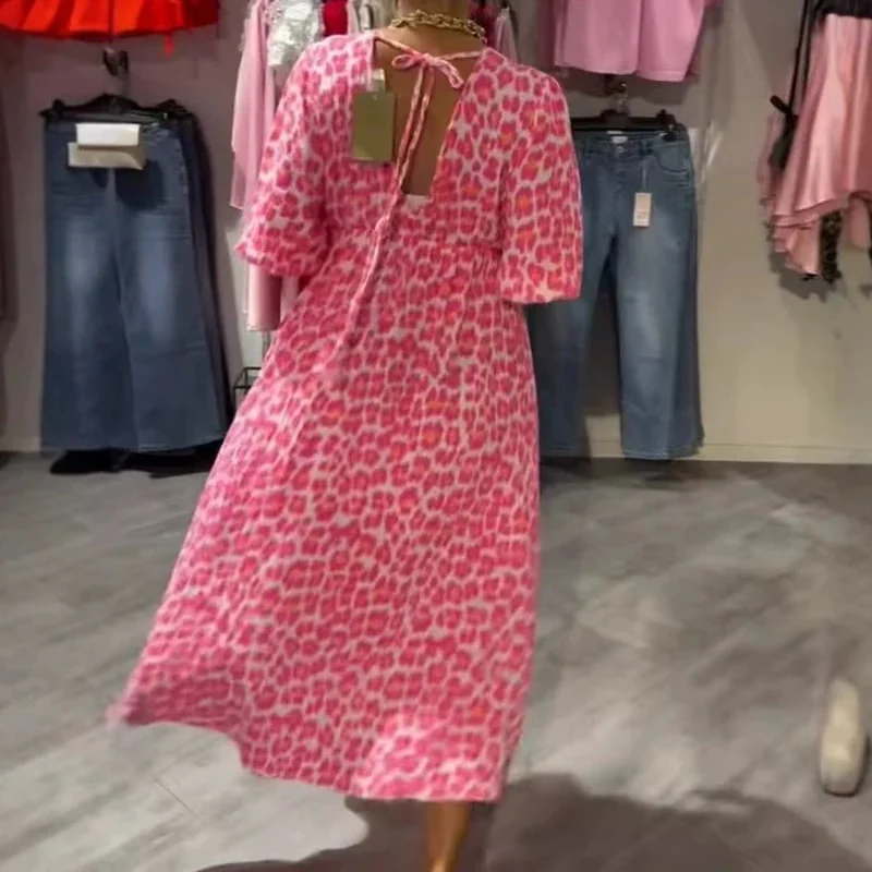 🌞Patterned V-neck dress with halterneck back - Image 4
