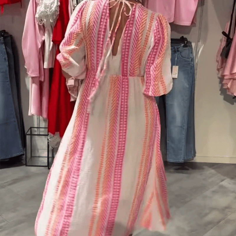 🌞Patterned V-neck dress with halterneck back - Image 7