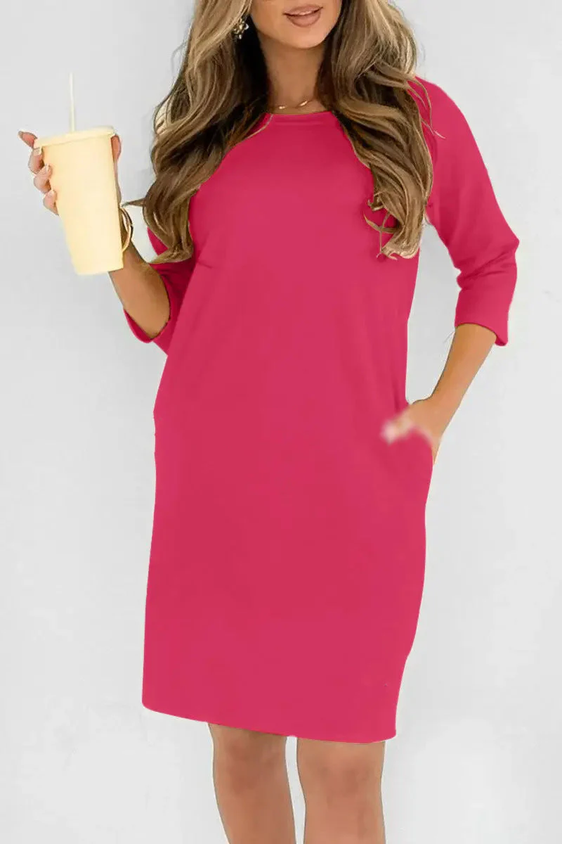 Round Neck 3/4 Sleeve Dress with Pockets - Image 12