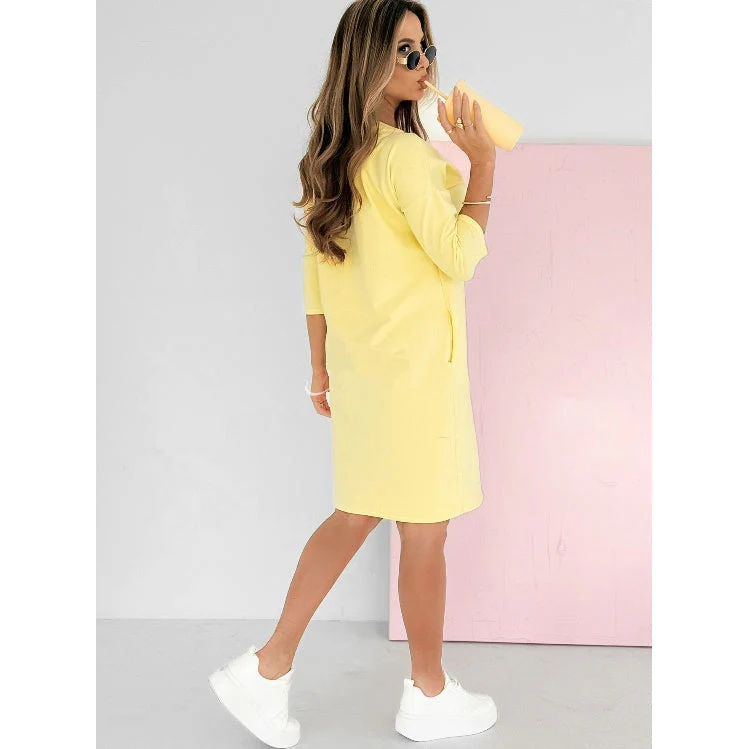 Round Neck 3/4 Sleeve Dress with Pockets - Image 9